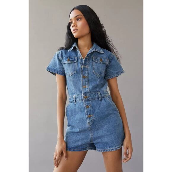 Lioness Pants - Lioness U Know What's Up Denim Romper, XL, Cotton, Australia, Jumpsuit, Shorts